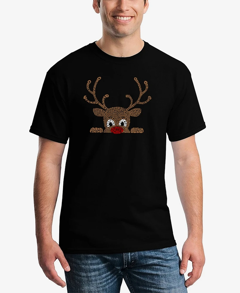 La Pop Art Men's Peeking Reindeer Word T-Shirt