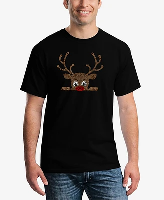 La Pop Art Men's Peeking Reindeer Word T-Shirt