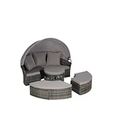 5pc Outdoor Patio Daybed Set Retractable Canopy & Cushions