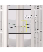 Corner Curio Cabinet with Adjustable Glass Shelves and Mirrored Back