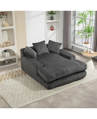 Corduroy lazy sofa With 3 back pillows,Comfy Sofa- Deep Seat Couch for Living Room,Club (Dark Gray)