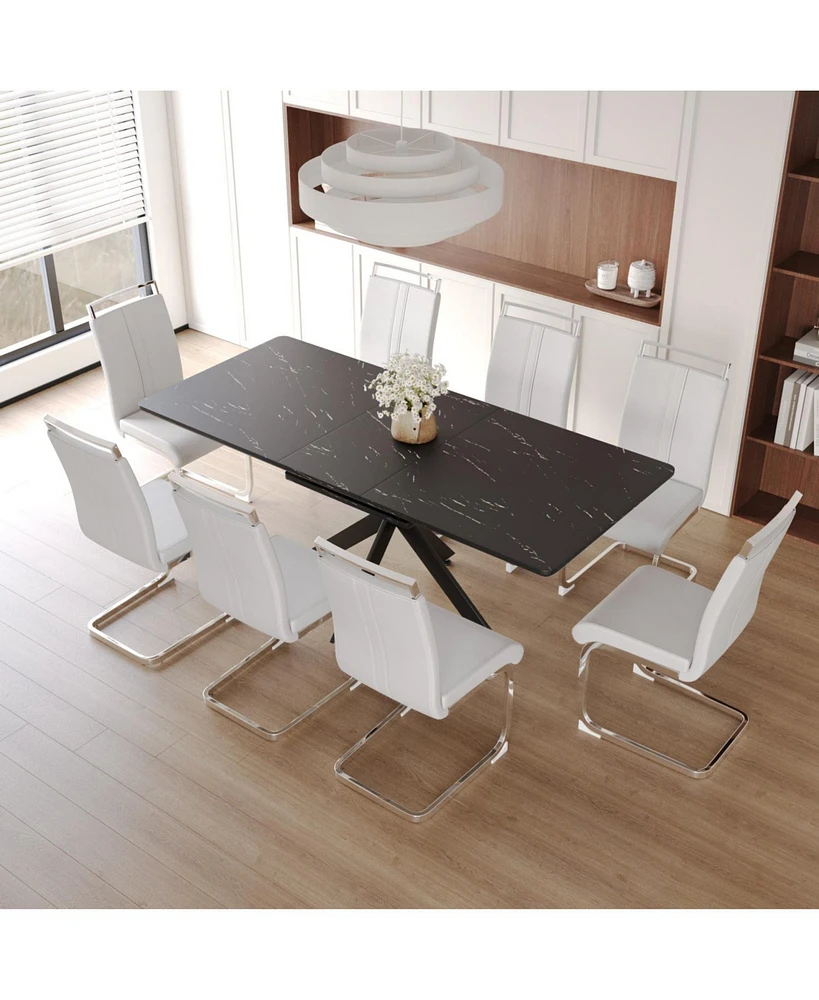 Extendable Dining Table and Armless Chair Set for 6-8 (62.4" - 78.15" Table)
