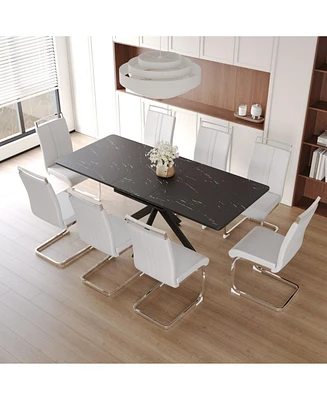 Extendable Dining Table and Armless Chair Set for 6-8 (62.4" - 78.15" Table)