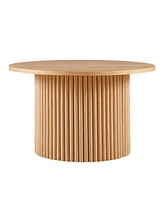 27.5" Round Coffee Table with Oak Veneer, Mdf Top & Metal Base