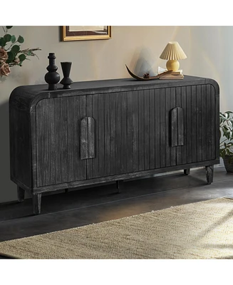 59" Curved Vintage Sideboard with Large Handles and Adjustable Shelves (Antique Black)