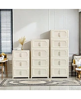 Cream White 19" 4-Tier Folding Storage Cabinet with Magnetic Door & Wheels
