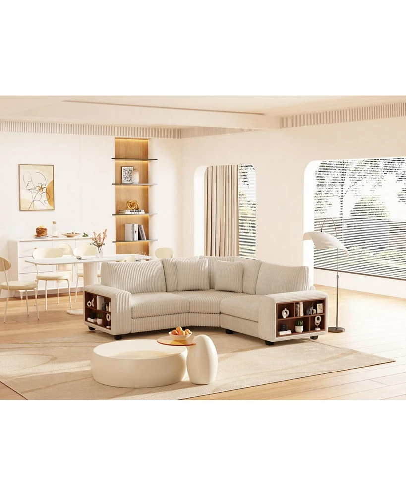 Modular Three-seat Corner Sofa, Wooden Frame Locker with Armrests, Stylish and Comfortable, Cream Style, Beige
