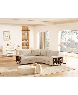 Modular Three-seat Corner Sofa, Wooden Frame Locker with Armrests, Stylish and Comfortable, Cream Style, Beige