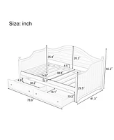 Twin Size Wood Daybed with 2 Storage Drawers, Wooden Sofa Bed with Handrail for Living Room Bedroom, Light Grey