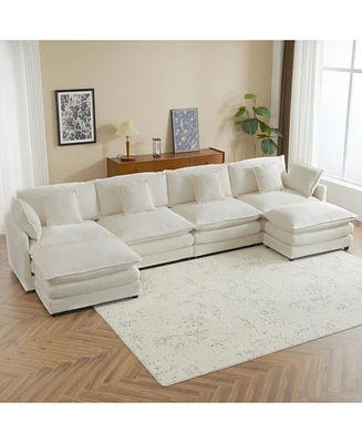 149.6" Modern Modular Corduroy Sofa with Storage Pockets