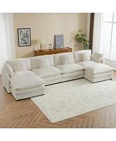 149.6" Modern Modular Corduroy Sofa with Storage Pockets