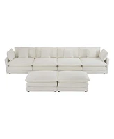 149.6" Modern Modular Corduroy Sofa with Storage Pockets