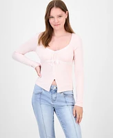 Just Polly Juniors' Lace-Trim Sweetheart-Neck Knit Top