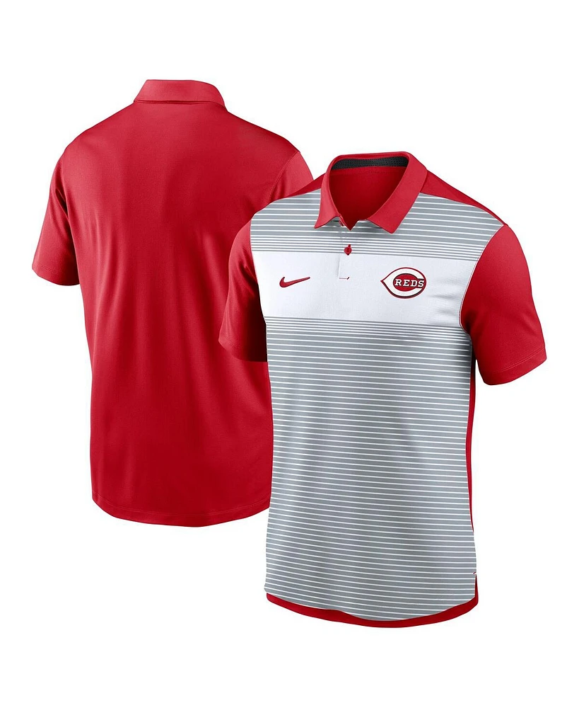 Nike Men's White/Red Cincinnati Reds Vapor Striped Performance Polo Shirt