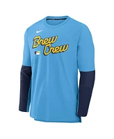 Nike Men's Light Blue Milwaukee Brewers Authentic Collection City Connect Lightweight Player Tri-Blend Performance Long Sleeve T-Shirt