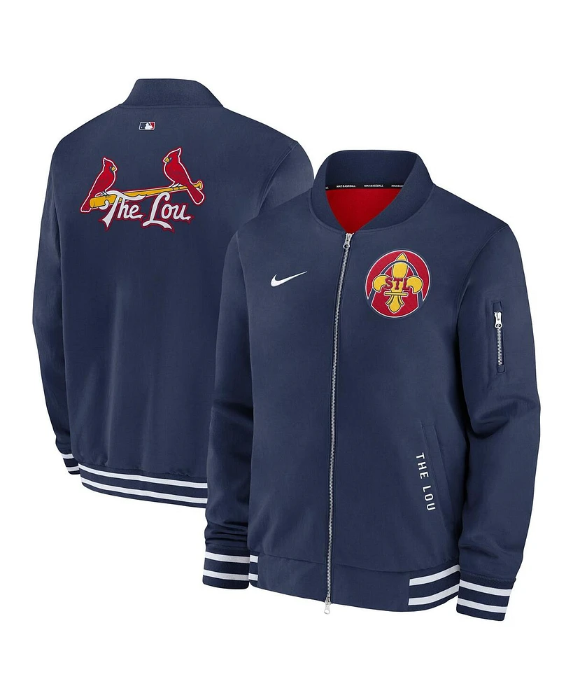 Nike Men's Navy St. Louis Cardinals Authentic Collection City Connect Full-Zip Bomber Jacket