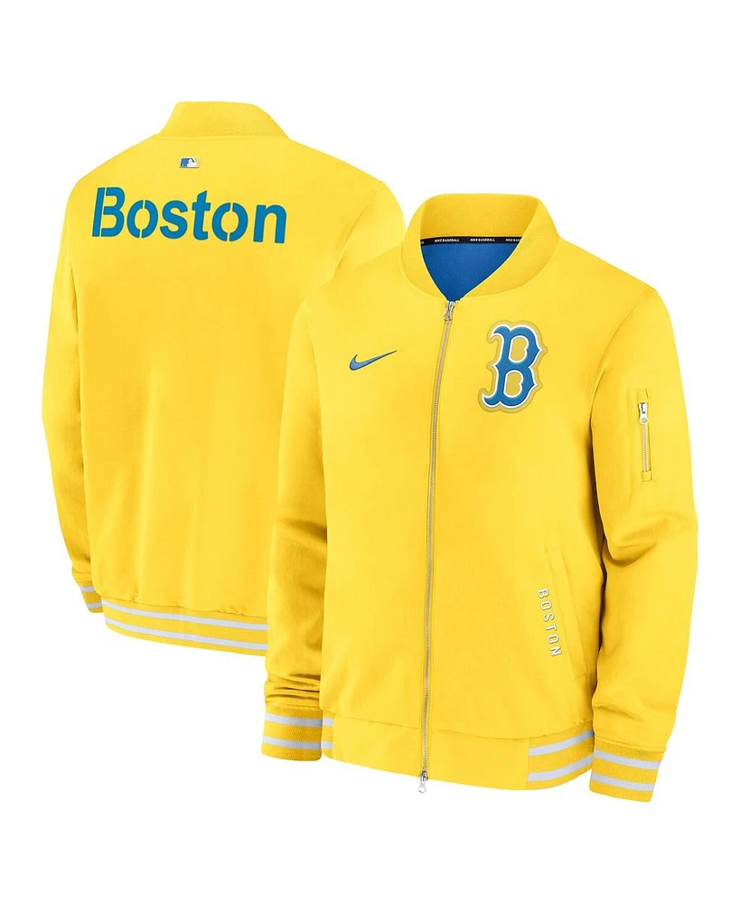 Nike Men's Gold Boston Red Sox Authentic Collection City Connect Full-Zip Bomber Jacket