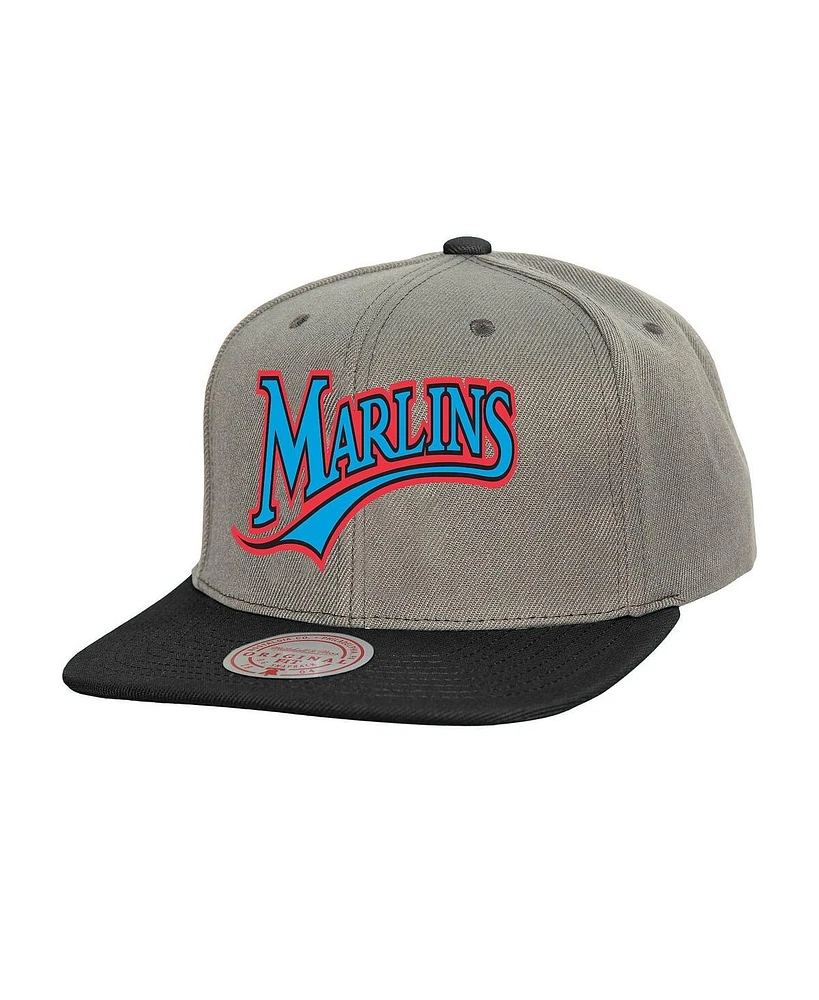 Mitchell & Ness Men's Gray Florida Marlins Cooperstown Collection Basic Flip Snapback Hat