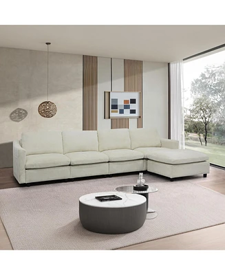 Beige Modular Cloud Sofa, Ottoman & Pillows: Modern Living Room Couch