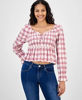 Celebrity Pink Juniors' Plaid Ruffle-Trim Babydoll Top