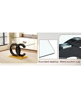 Modern Glass Dining Table - Black/Gold Base, Seats 6-8