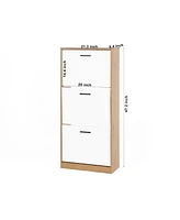Shoe Storage Cabinet with 3 White Panel Flip Drawers, Freestanding Organizer for Entryway, Narrow Shoe Rack Cabinet