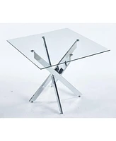 Modern Glass Dining Table with Cross Metal Legs (90x90x75cm)