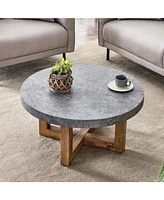 Modern Gray Textured Mdf Coffee Table, 31.4" Round