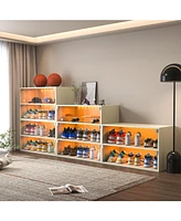 Off white Led light shoe box three layers with glass doors