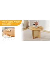 42" Round Wood Dining Set: Table & Brown Tech-Fabric Chairs