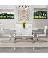 Snow Mountain White Sintered Stone Dining Set - 4 Pu Chairs