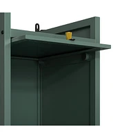 Glass Door Cabinet with 7 Tier Storage, Modern Dark Green