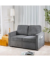 Retractable 3-Seat Sofa for Small Spaces, Gray Corduroy