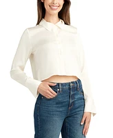 Bcx Juniors' Long-Sleeve Cropped Button-Front Blouse