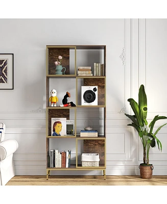 4-Tier Industrial Bookcase, Rustic Wood and Metal Frame, Asymmetrical Shelf Design, Display Storage Shelf for Living Room, Home Office, Small Space