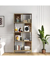 4-Tier Industrial Bookcase, Rustic Wood and Metal Frame, Asymmetrical Shelf Design, Display Storage Shelf for Living Room, Home Office, Small Space