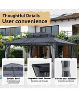 12x16 Hardtop Gazebo, Double Roof, Netting & Curtains