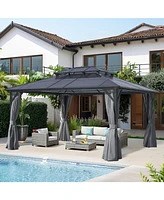 12x16 Hardtop Gazebo, Double Roof, Netting & Curtains
