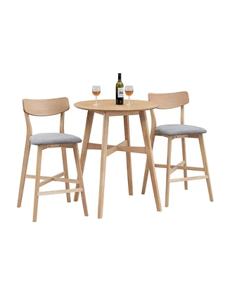 3 Pieces Bar Table Set,Modern Round Counter Height Pub Table, Wooden High Top with Bar Stools Pub Dining Set for Kitchen,Restaurant,Cocktail Bar,Oak