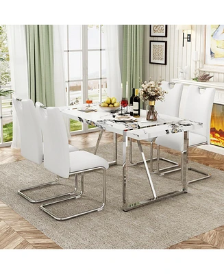5-Piece Modern Dining Set: Table & 4 Pu Leather Chairs