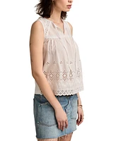 Lucky Brand Women's Embroidered Cotton Tie-Neck Top