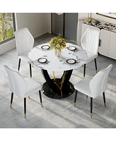 Pandora Marble Round Dining Table with Pu Chairs, 42 Inch