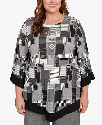 Alfred Dunner Plus Solid Patchwork Top