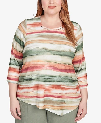 Alfred Dunner Plus Watercolor Stripe Top