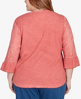 Alfred Dunner Plus Diamond Textured Bell Sleeve Top