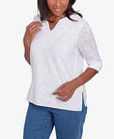 Alfred Dunner Plus Textured Split Neck Top