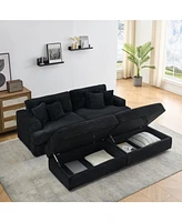 82 inches black corduroy sofa, two storage feet +4 throw pillows, create a living room, office fashion new darling