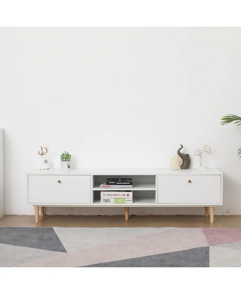 Modern 64" White Tv Stand with Ample Storage and Solid Wood Legs