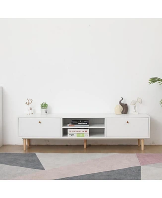 Modern 64" White Tv Stand with Ample Storage and Solid Wood Legs