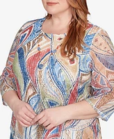 Alfred Dunner Plus Leaf Textured Top with Necklace